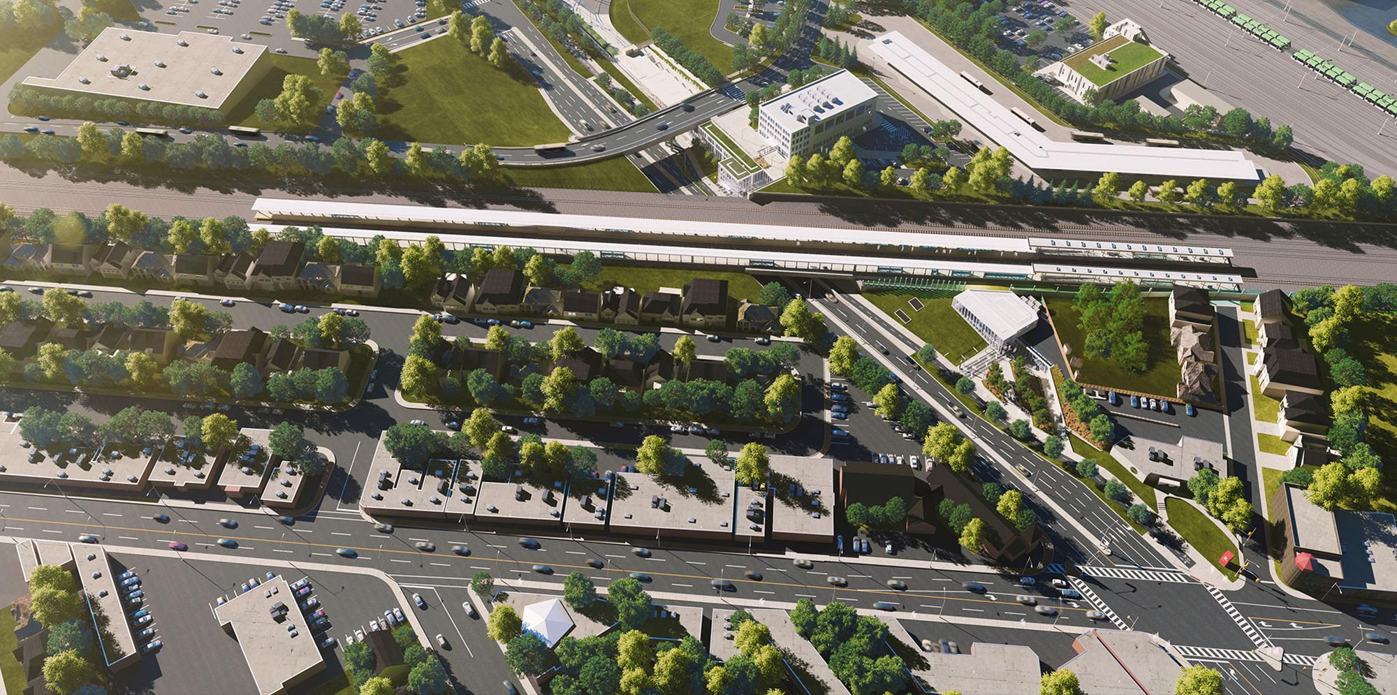 空中效果图:Eglinton Crosstown轻轨穿过一个街区